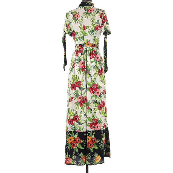 The Moon Retro 70's Boho Tropical Vacation Hawaiian Pearl Button Up Maxi Dress S - Picture 2 of 16